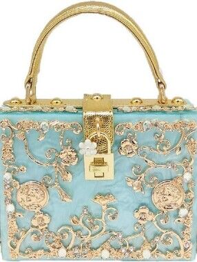 Elegant Aqua Ocean Blue Filigree Box Handbag  Purse